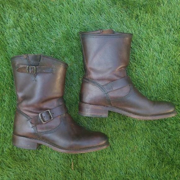 Frye veronica Brown Leather Mid-Calf Engineer Boots Size 6 - Picture 6 of 8